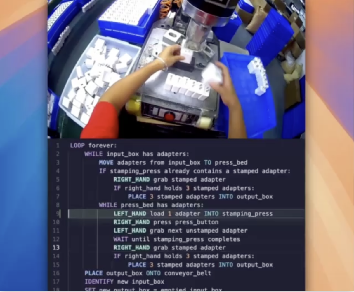 Egocentric data capture showing worker hands and task analysis code